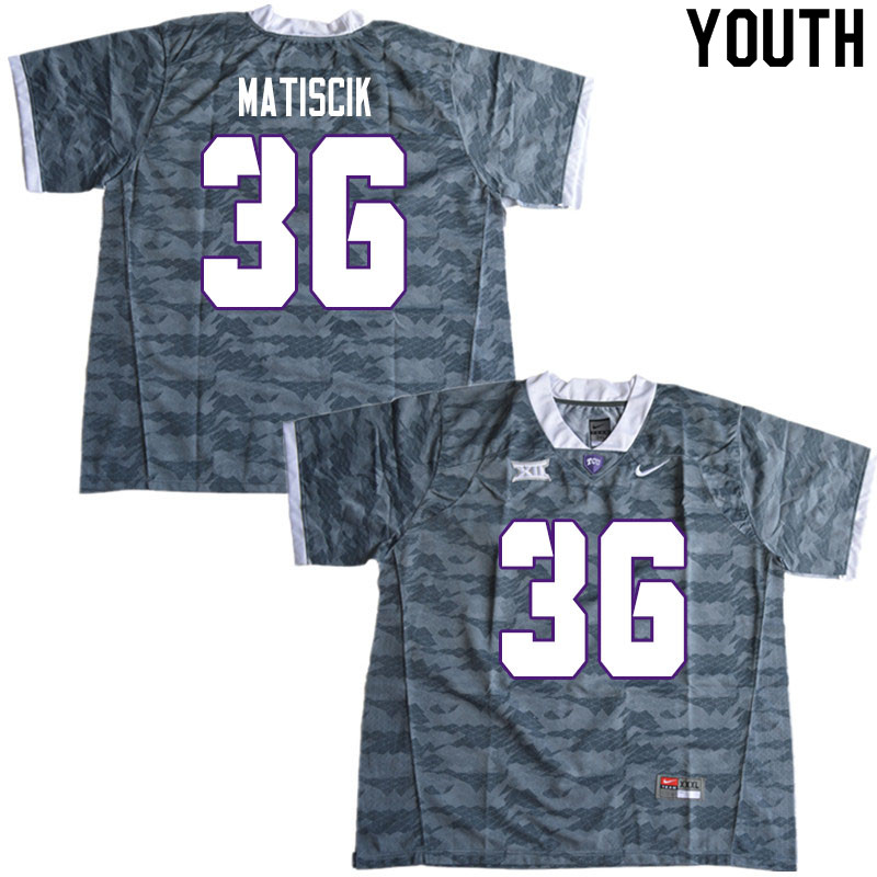 Youth #36 Brent Matiscik TCU Horned Frogs College Football Jerseys Sale-Gray - Click Image to Close